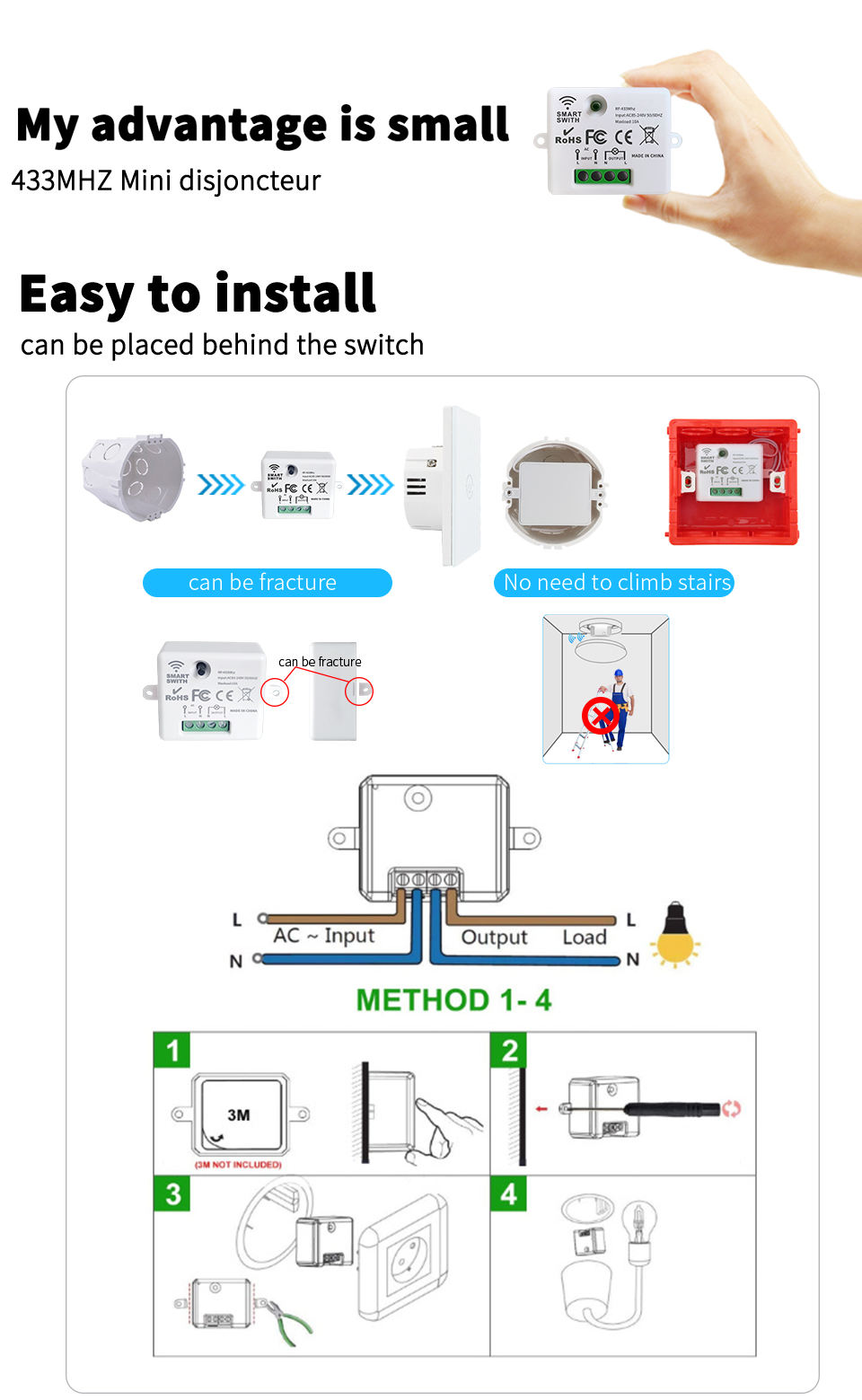 Smart Home Automation 10A RF433 Mini Smart Wifi Breaker DIY Switch Support 2 Way Control Tuya Smart Wifi Switch Module