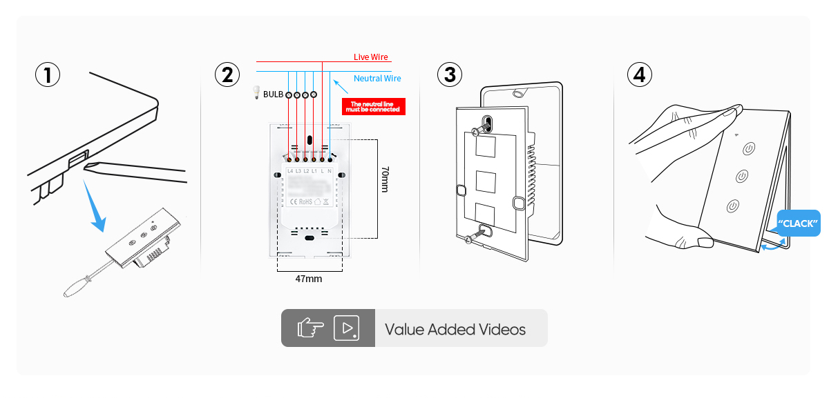 US/AU Wi-Fi Light Touch Switch With Neutral Wire