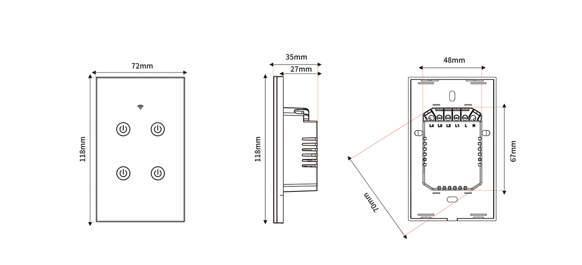 US/AU Wi-Fi Light Touch Switch With Neutral Wire