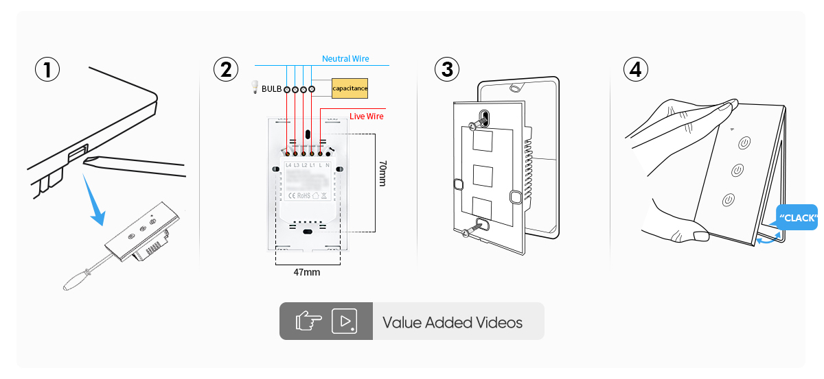 US/AU Wi-Fi Light Touch Switch Without Neutral Wire