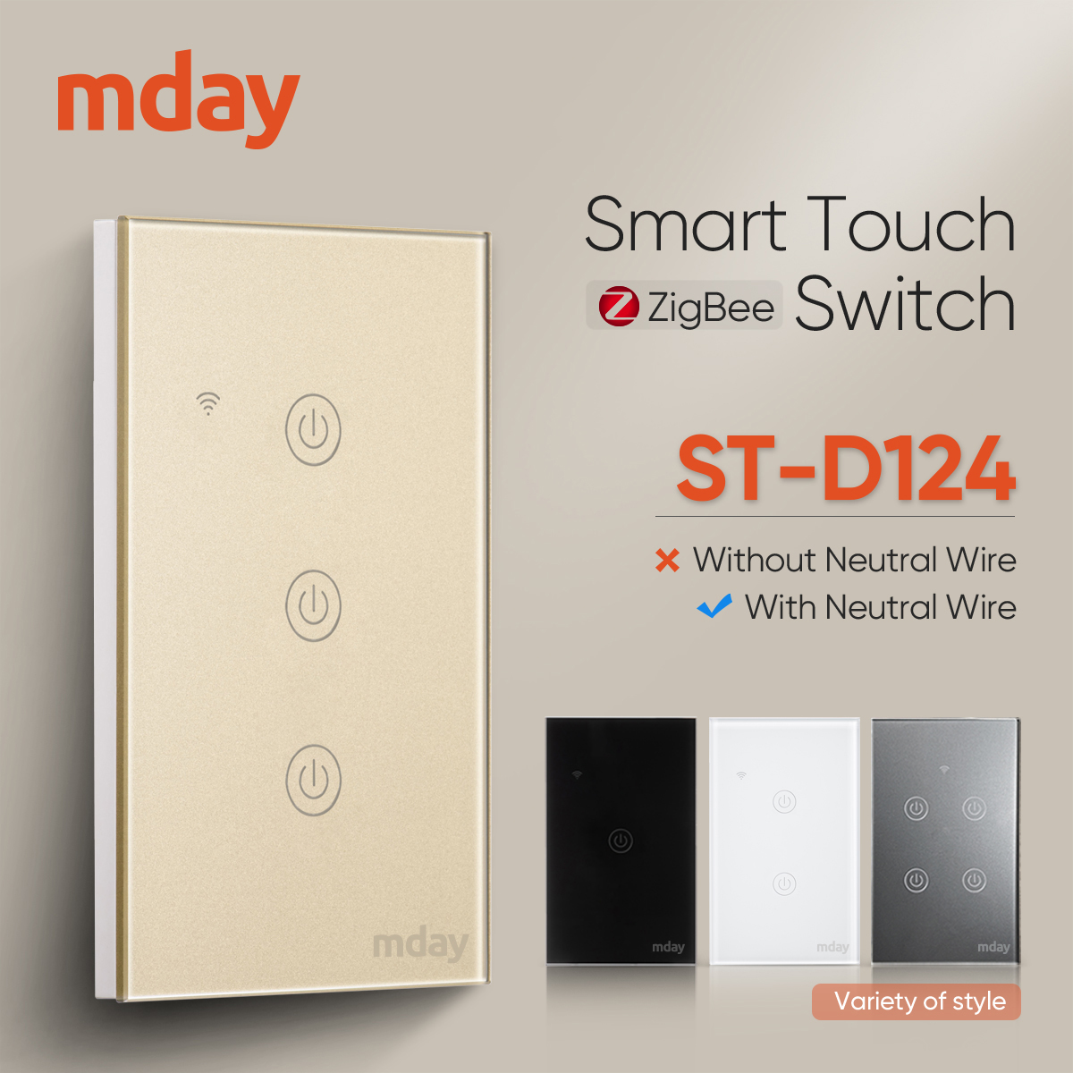 US/AU ZigBee Light Touch Switch With Neutral Wire