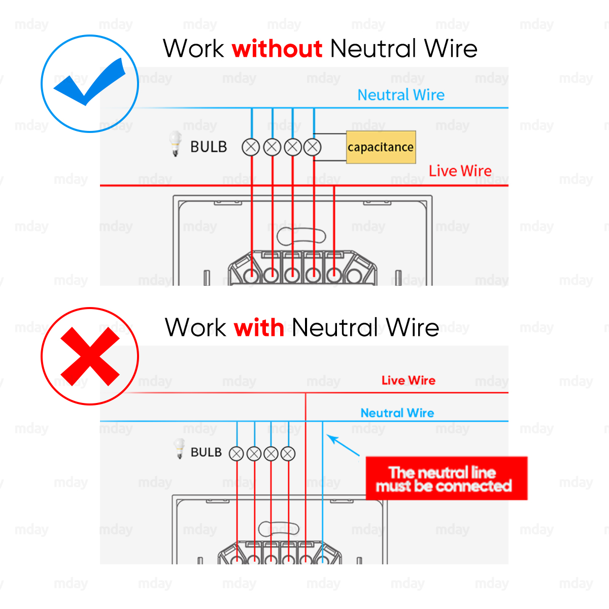 Installing Mday smart switch without neutral - Guide