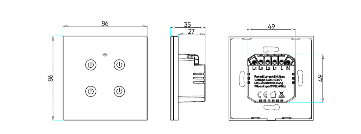 EU/UK Wi-fi Light Switch No N Wire